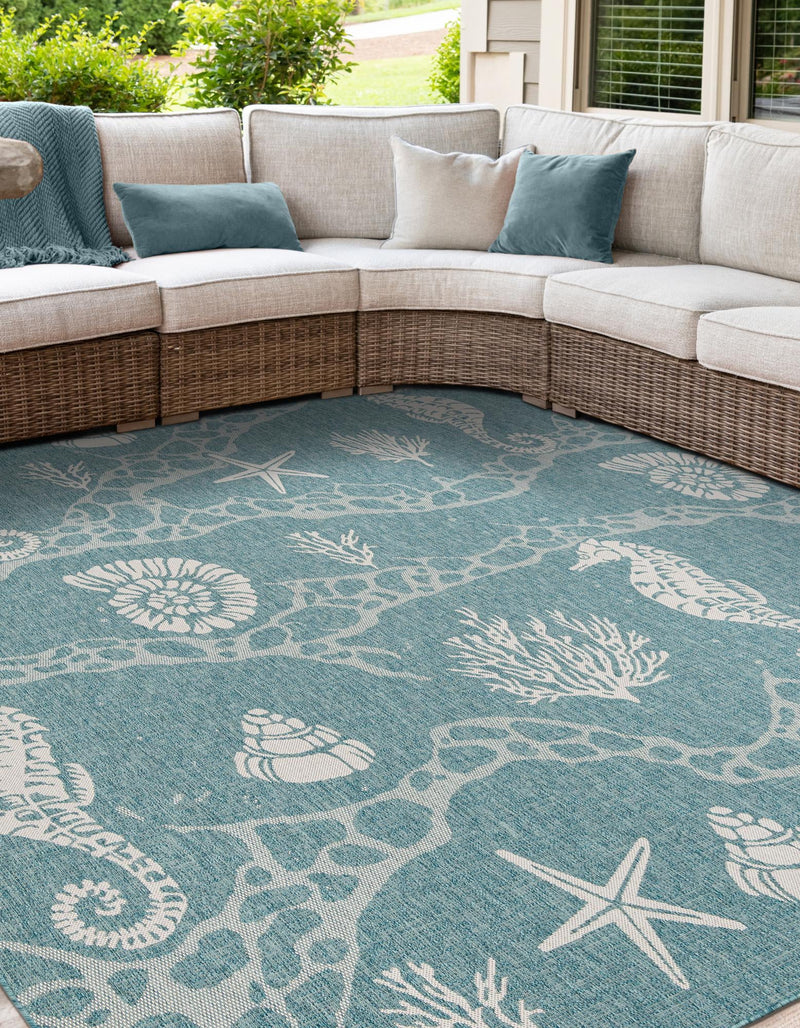 Seaside Haven Rugs Collection Area Rug - Wavecrest Square Aqua lifestyle 95