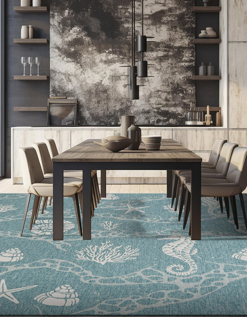 Seaside Haven Rugs Collection Area Rug - Wavecrest Square Aqua lifestyle 107