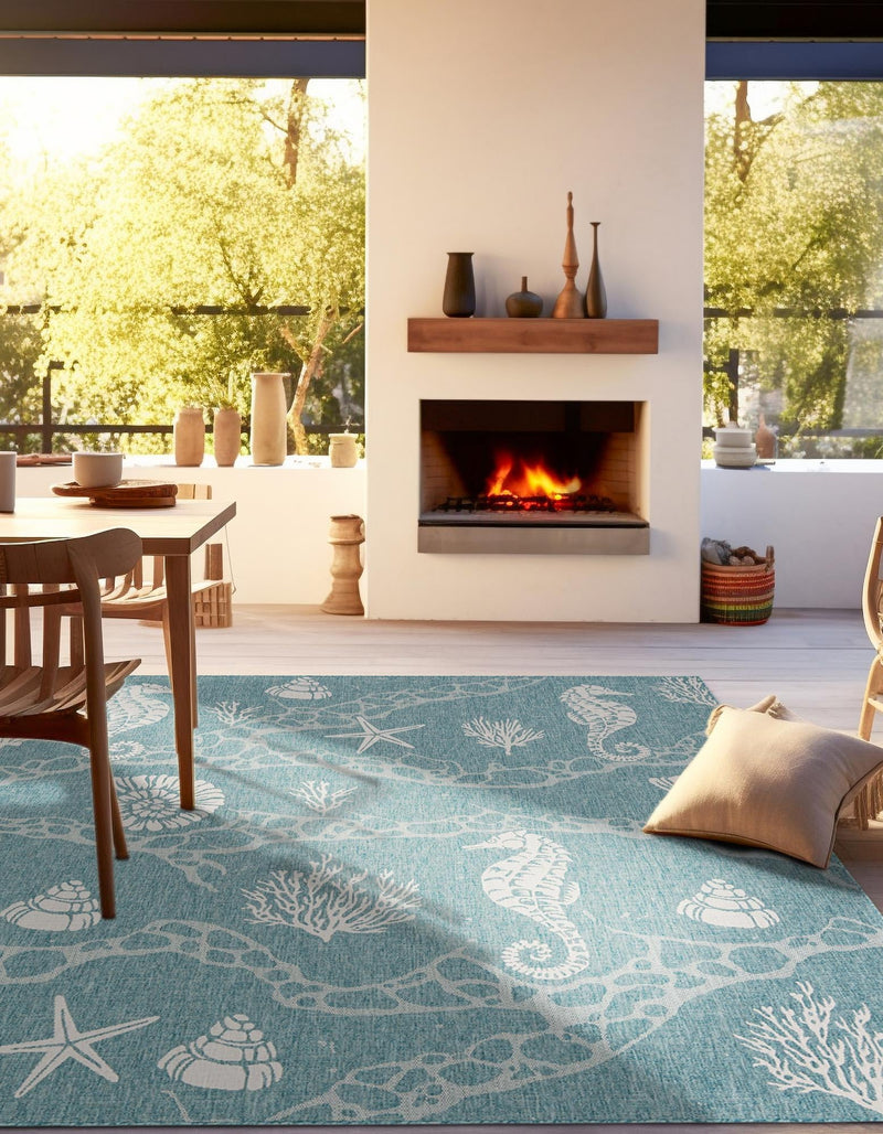 Seaside Haven Rugs Collection Area Rug - Wavecrest Square Aqua lifestyle 119