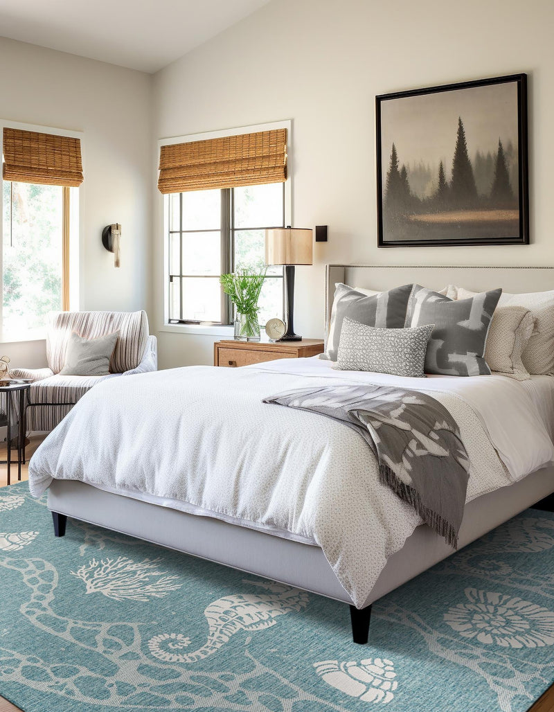 Seaside Haven Rugs Collection Area Rug - Wavecrest Square Aqua lifestyle 131