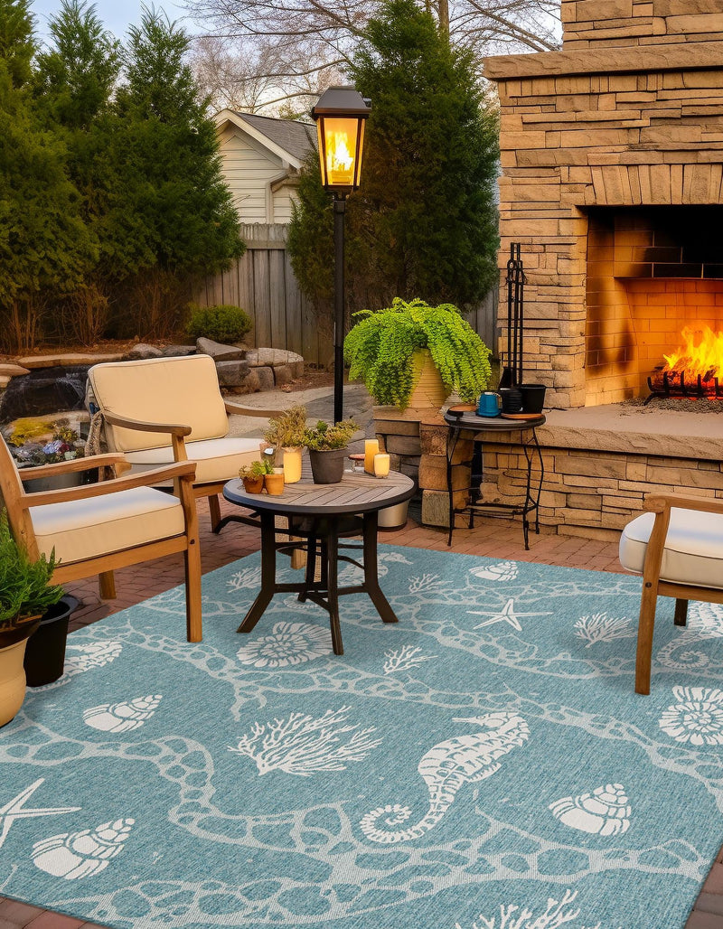 Seaside Haven Rugs Collection Area Rug - Wavecrest Square Aqua lifestyle 143