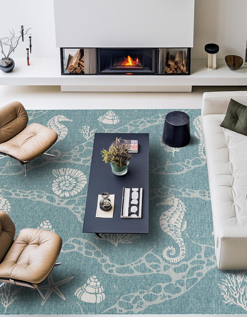 Seaside Haven Rugs Collection Area Rug - Wavecrest Square Aqua lifestyle 155