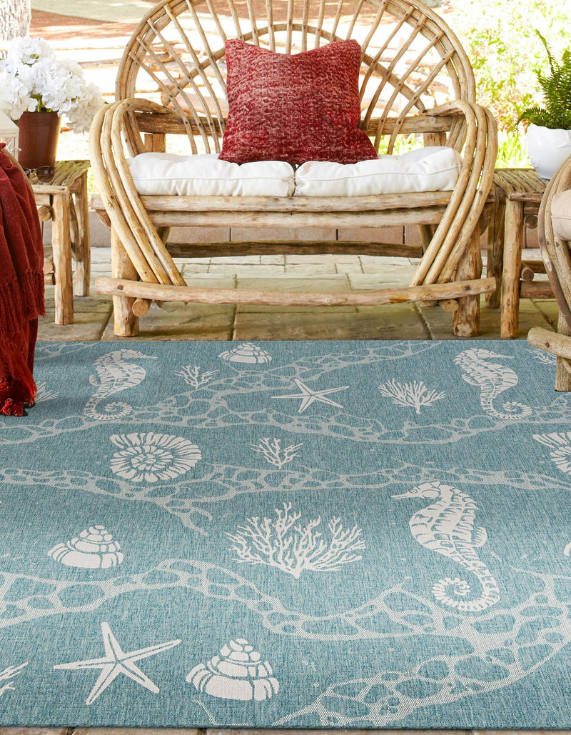Seaside Haven Rugs Collection Area Rug - Wavecrest Square Aqua lifestyle 167