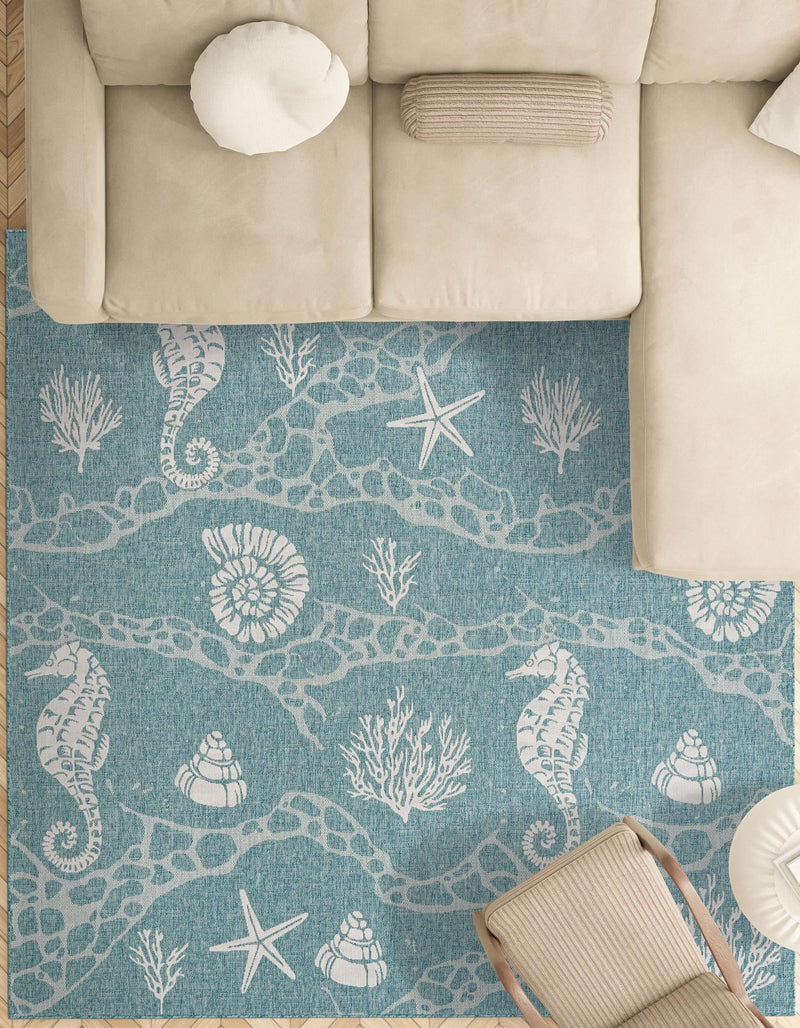 Seaside Haven Rugs Collection Area Rug - Wavecrest Square Aqua lifestyle 179