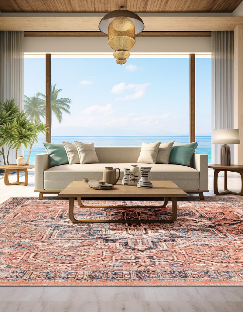 Bazaar Chic Collection Area Rug - Chefchaouen Square Salmon Pink lifestyle 16