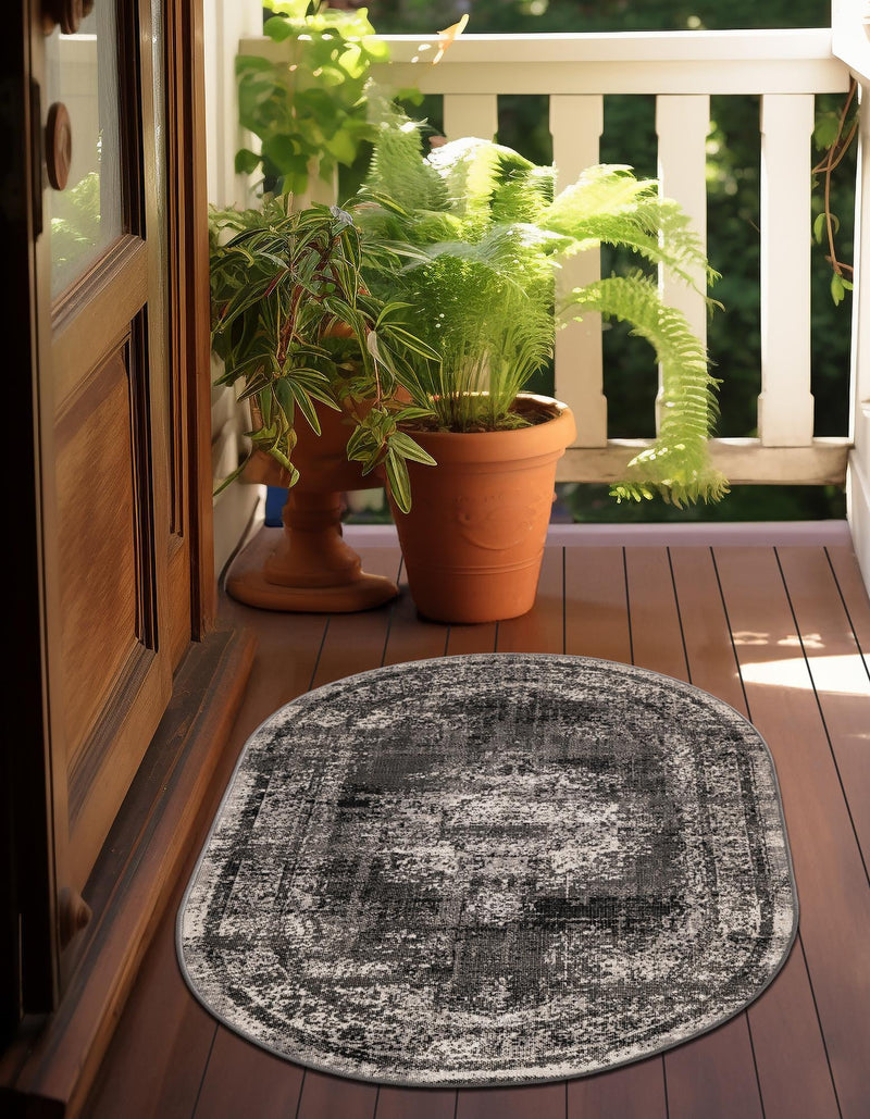 Geneva Terrace Collection Area Rug - Vevey Oval Gray lifestyle 49
