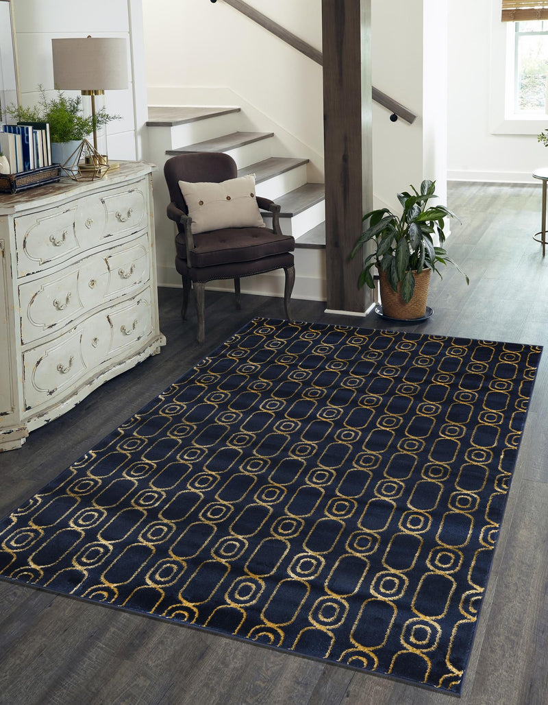Metropolitan Matrix Collection Area Rug - Cosmopolis Rectangle Navy Blue and Gold lifestyle 6