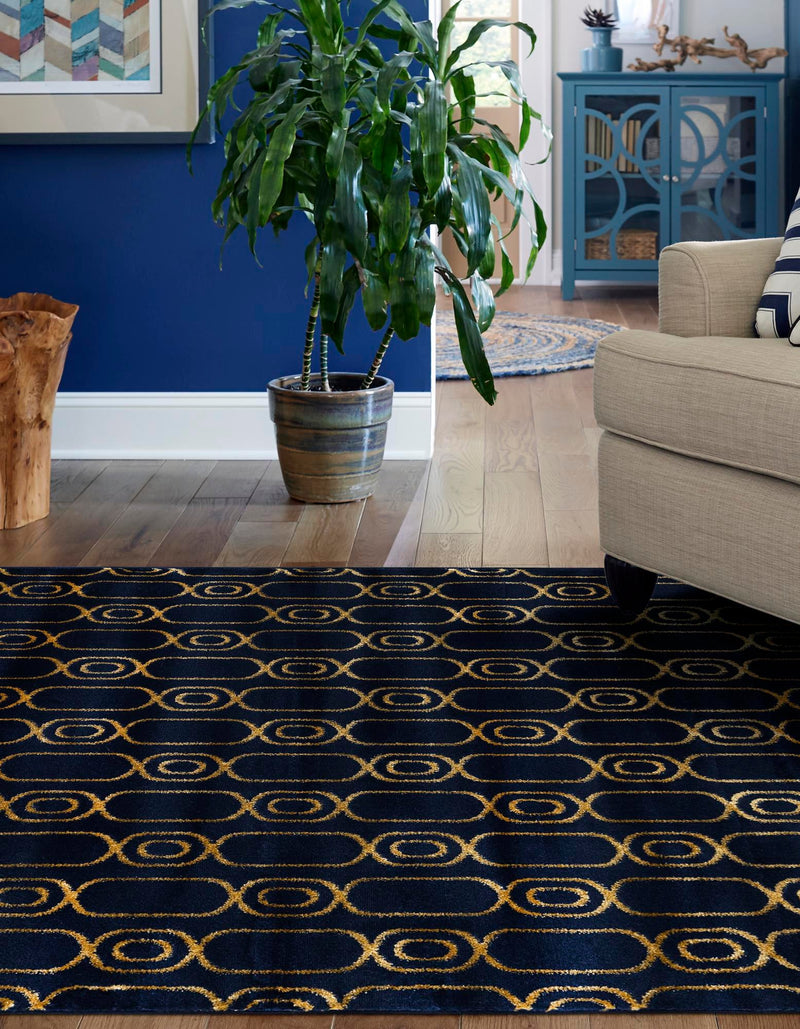 Metropolitan Matrix Collection Area Rug - Cosmopolis Rectangle Navy Blue and Gold lifestyle 9