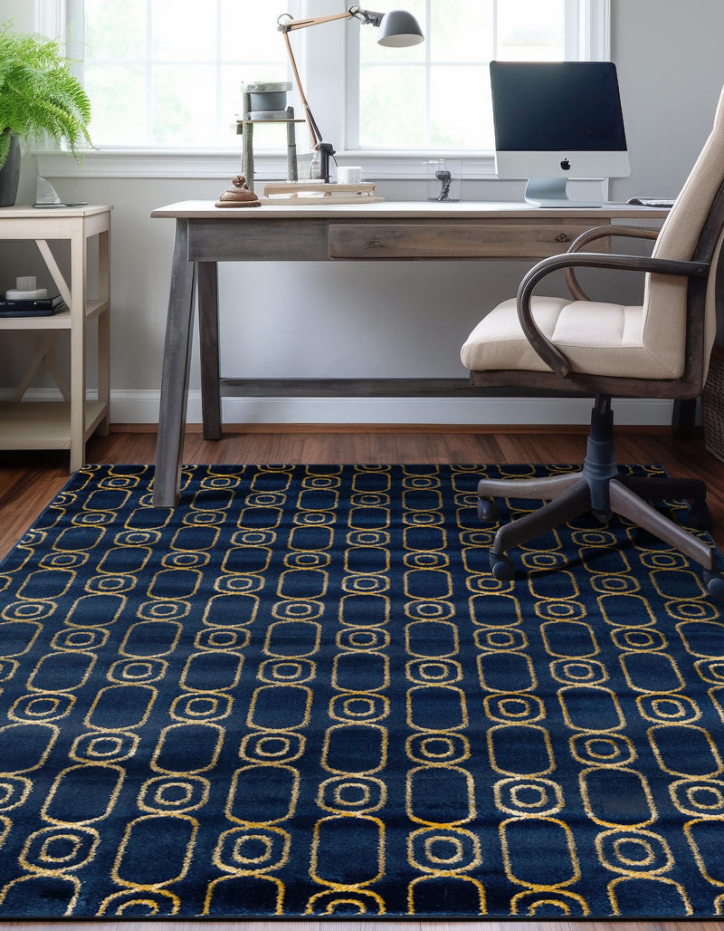 Metropolitan Matrix Collection Area Rug - Cosmopolis Rectangle Navy Blue and Gold lifestyle 18