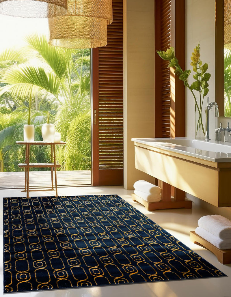 Metropolitan Matrix Collection Area Rug - Cosmopolis Rectangle Navy Blue and Gold lifestyle 24