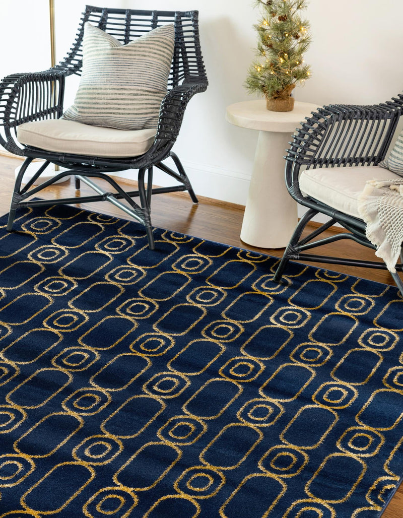 Metropolitan Matrix Collection Area Rug - Cosmopolis Rectangle Navy Blue and Gold lifestyle 27