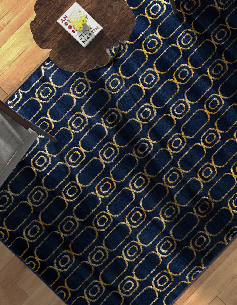 Metropolitan Matrix Collection Area Rug - Cosmopolis Rectangle Navy Blue and Gold lifestyle 33