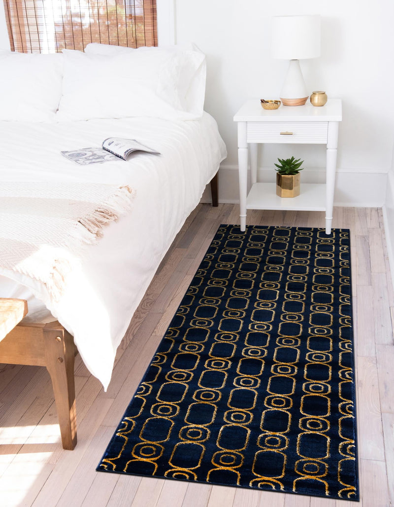 Metropolitan Matrix Collection Area Rug - Cosmopolis Runner Navy Blue and Gold lifestyle 87