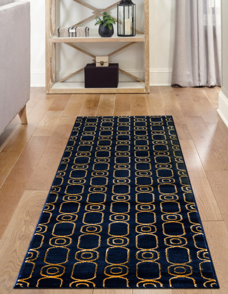 Metropolitan Matrix Collection Area Rug - Cosmopolis Runner Navy Blue and Gold lifestyle 101