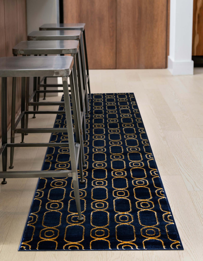 Metropolitan Matrix Collection Area Rug - Cosmopolis Runner Navy Blue and Gold lifestyle 108