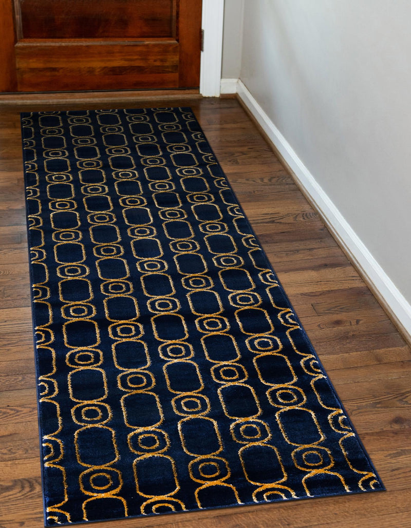 Metropolitan Matrix Collection Area Rug - Cosmopolis Runner Navy Blue and Gold lifestyle 115