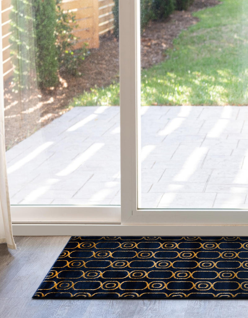 Metropolitan Matrix Collection Area Rug - Cosmopolis Runner Navy Blue and Gold lifestyle 122