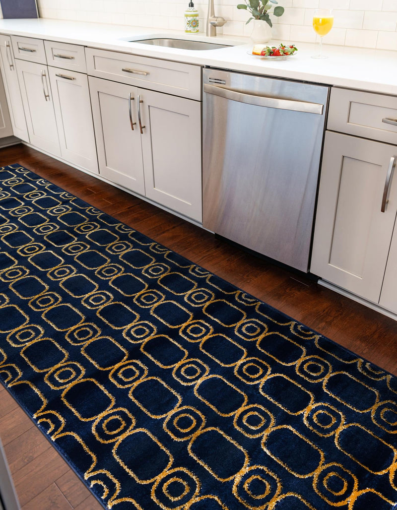 Metropolitan Matrix Collection Area Rug - Cosmopolis Runner Navy Blue and Gold lifestyle 136