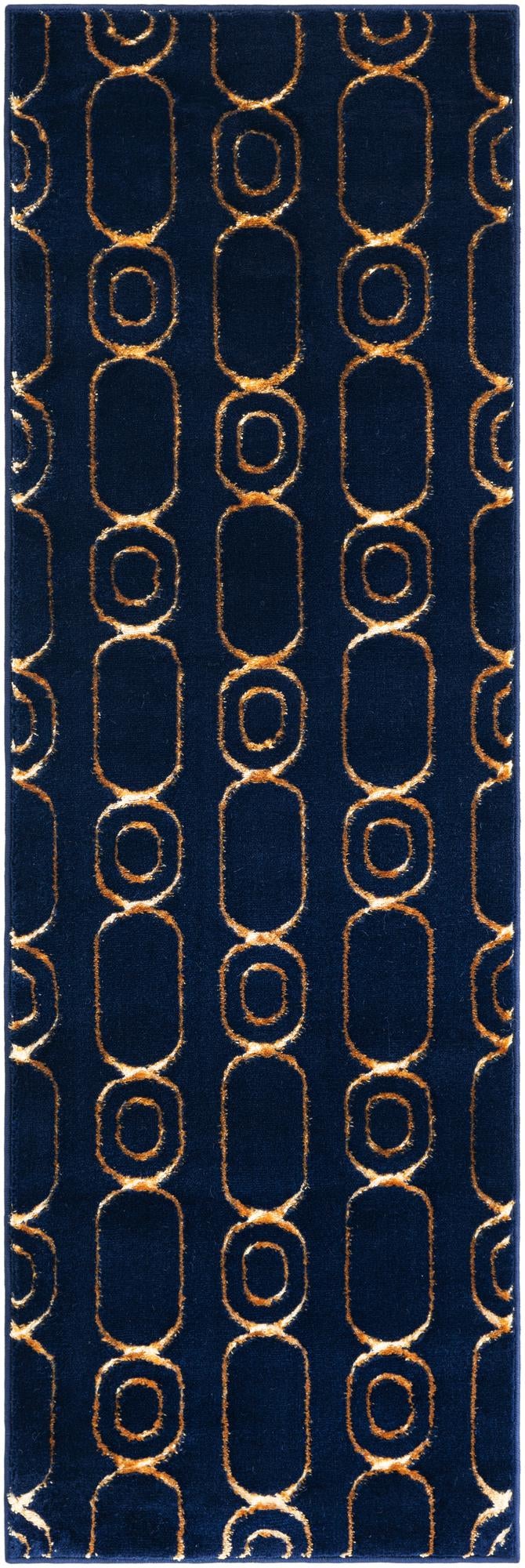 Metropolitan Matrix Collection Area Rug - Cosmopolis Runner Navy Blue and Gold lifestyle 80
