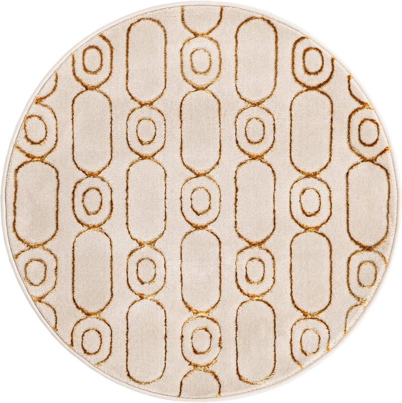 Metropolitan Matrix Collection Area Rug - Cosmopolis Round White and Gold lifestyle 78