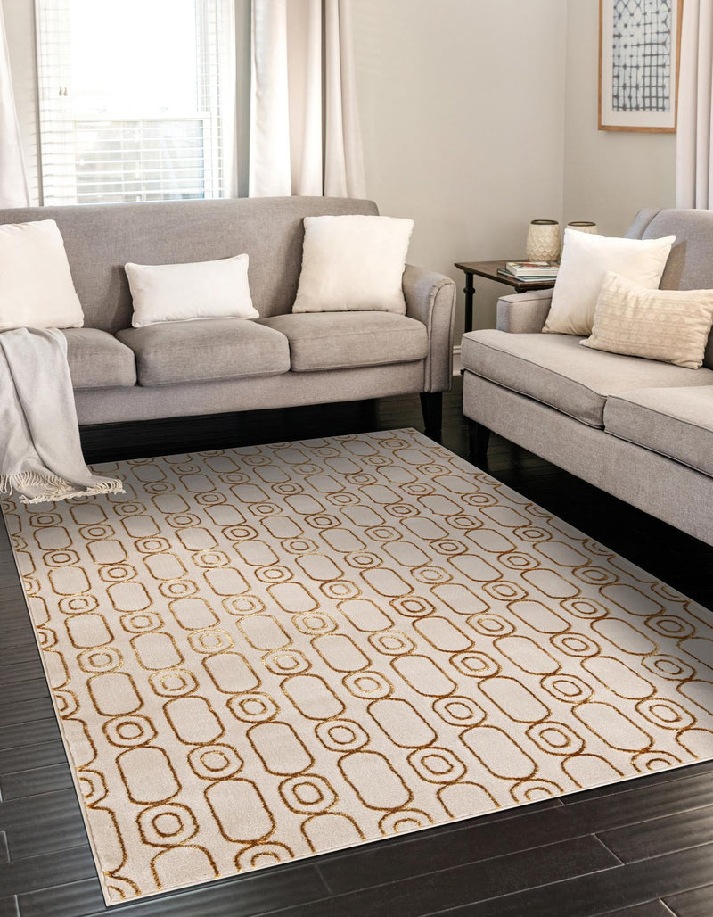Metropolitan Matrix Collection Area Rug - Cosmopolis Rectangle White and Gold lifestyle 7