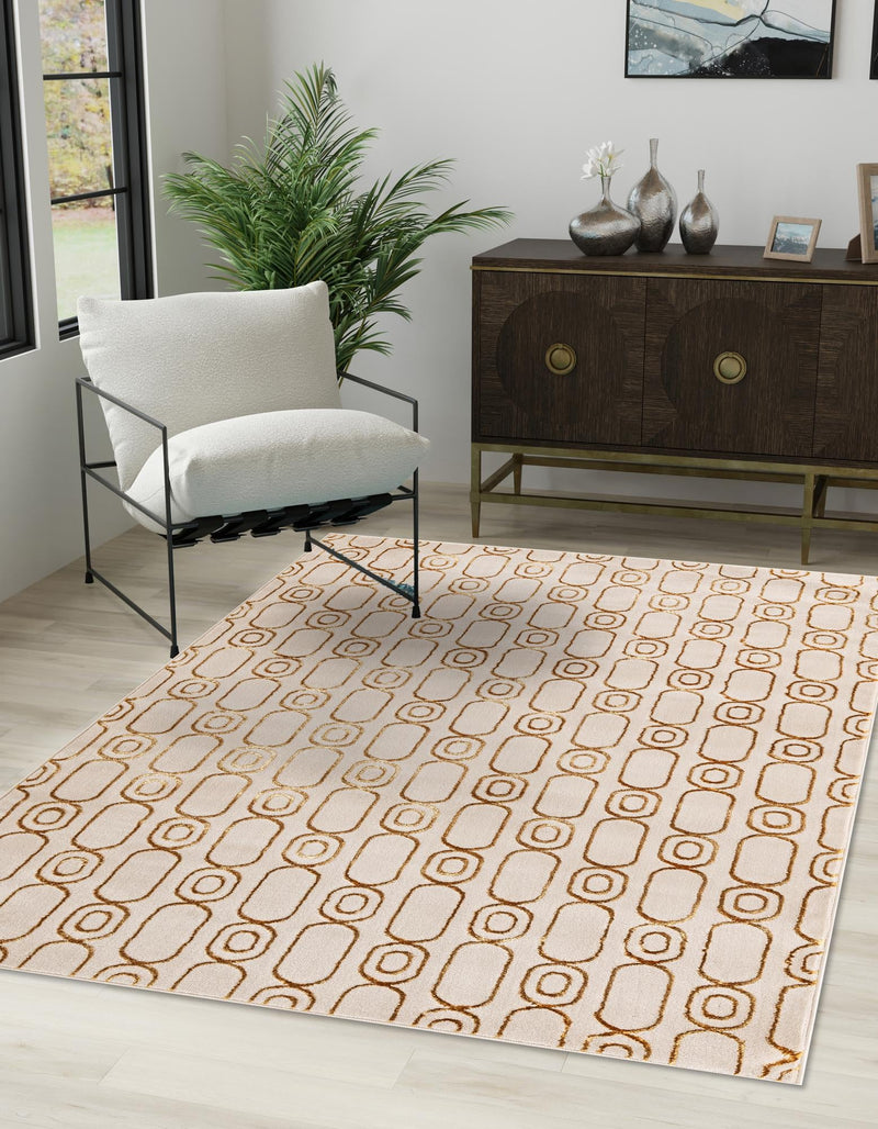 Metropolitan Matrix Collection Area Rug - Cosmopolis Rectangle White and Gold lifestyle 11