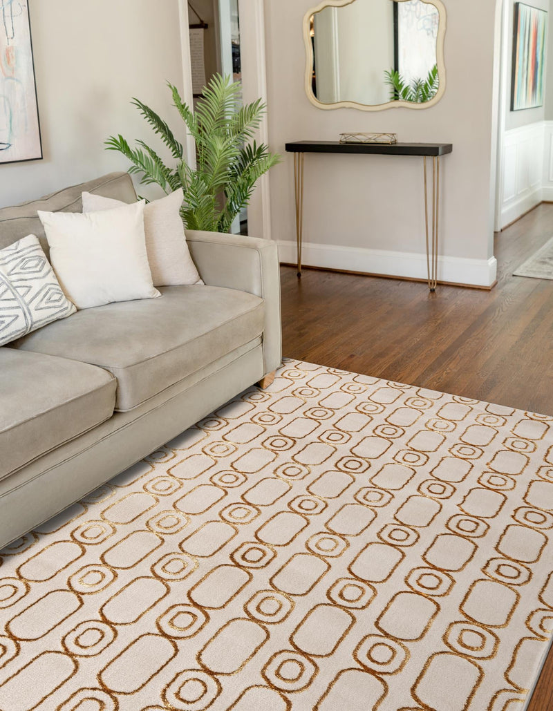 Metropolitan Matrix Collection Area Rug - Cosmopolis Rectangle White and Gold lifestyle 15