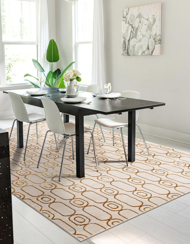 Metropolitan Matrix Collection Area Rug - Cosmopolis Rectangle White and Gold lifestyle 19