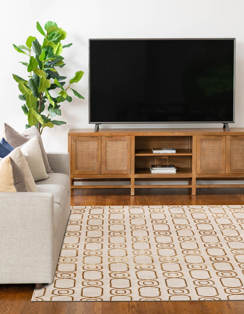 Metropolitan Matrix Collection Area Rug - Cosmopolis Rectangle White and Gold lifestyle 23