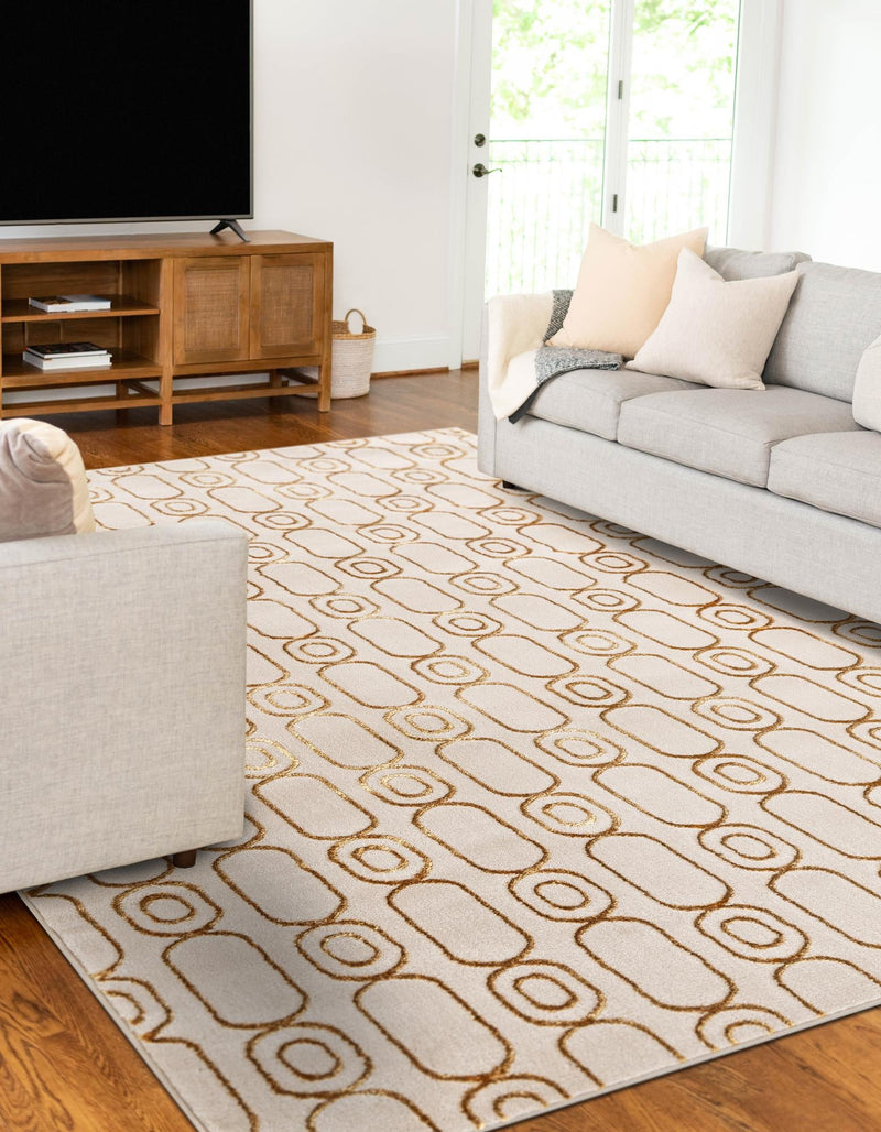 Metropolitan Matrix Collection Area Rug - Cosmopolis Rectangle White and Gold lifestyle 27