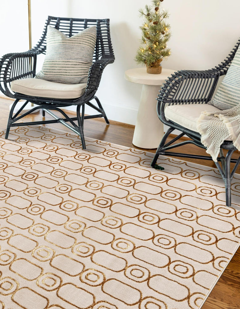 Metropolitan Matrix Collection Area Rug - Cosmopolis Rectangle White and Gold lifestyle 31