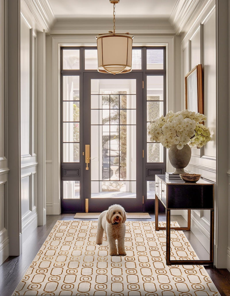Metropolitan Matrix Collection Area Rug - Cosmopolis Rectangle White and Gold lifestyle 35