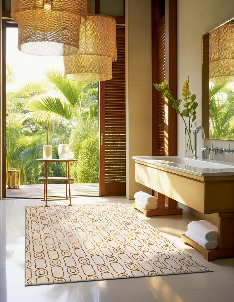 Metropolitan Matrix Collection Area Rug - Cosmopolis Rectangle White and Gold lifestyle 39