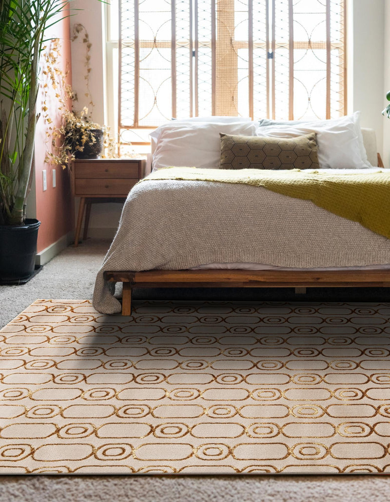 Metropolitan Matrix Collection Area Rug - Cosmopolis Rectangle White and Gold lifestyle 43