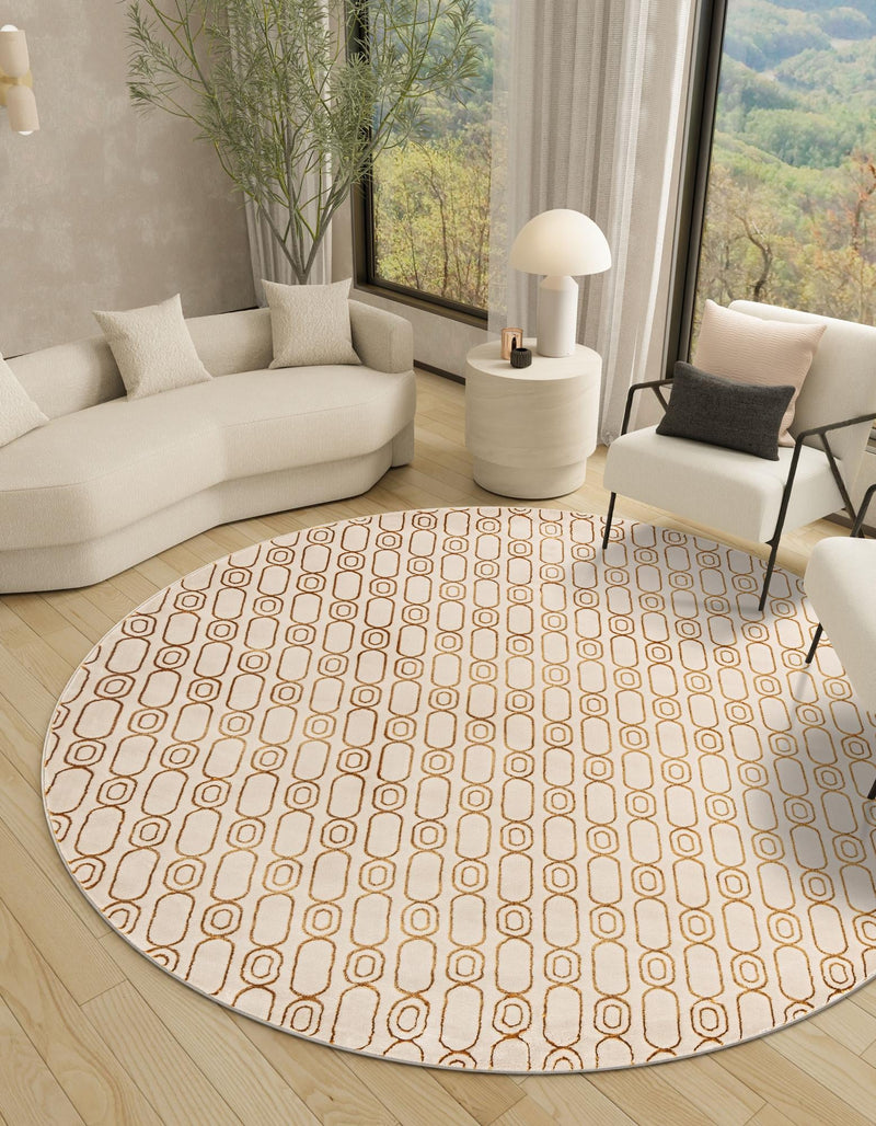 Metropolitan Matrix Collection Area Rug - Cosmopolis Round White and Gold lifestyle 85
