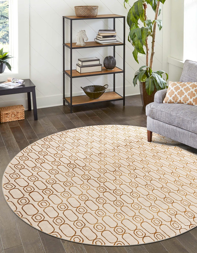 Metropolitan Matrix Collection Area Rug - Cosmopolis Round White and Gold lifestyle 92