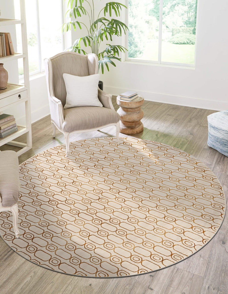 Metropolitan Matrix Collection Area Rug - Cosmopolis Round White and Gold lifestyle 99