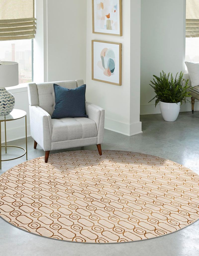 Metropolitan Matrix Collection Area Rug - Cosmopolis Round White and Gold lifestyle 106