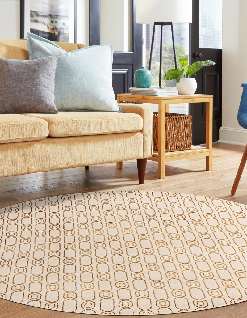 Metropolitan Matrix Collection Area Rug - Cosmopolis Round White and Gold lifestyle 113