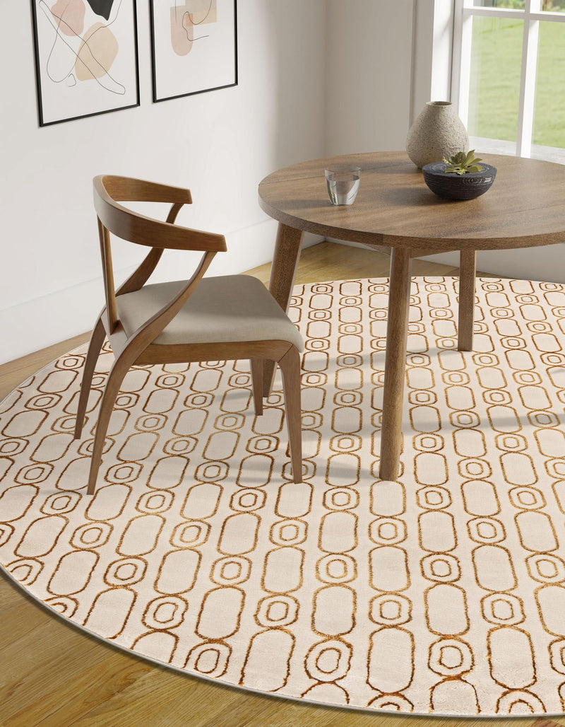 Metropolitan Matrix Collection Area Rug - Cosmopolis Round White and Gold lifestyle 127
