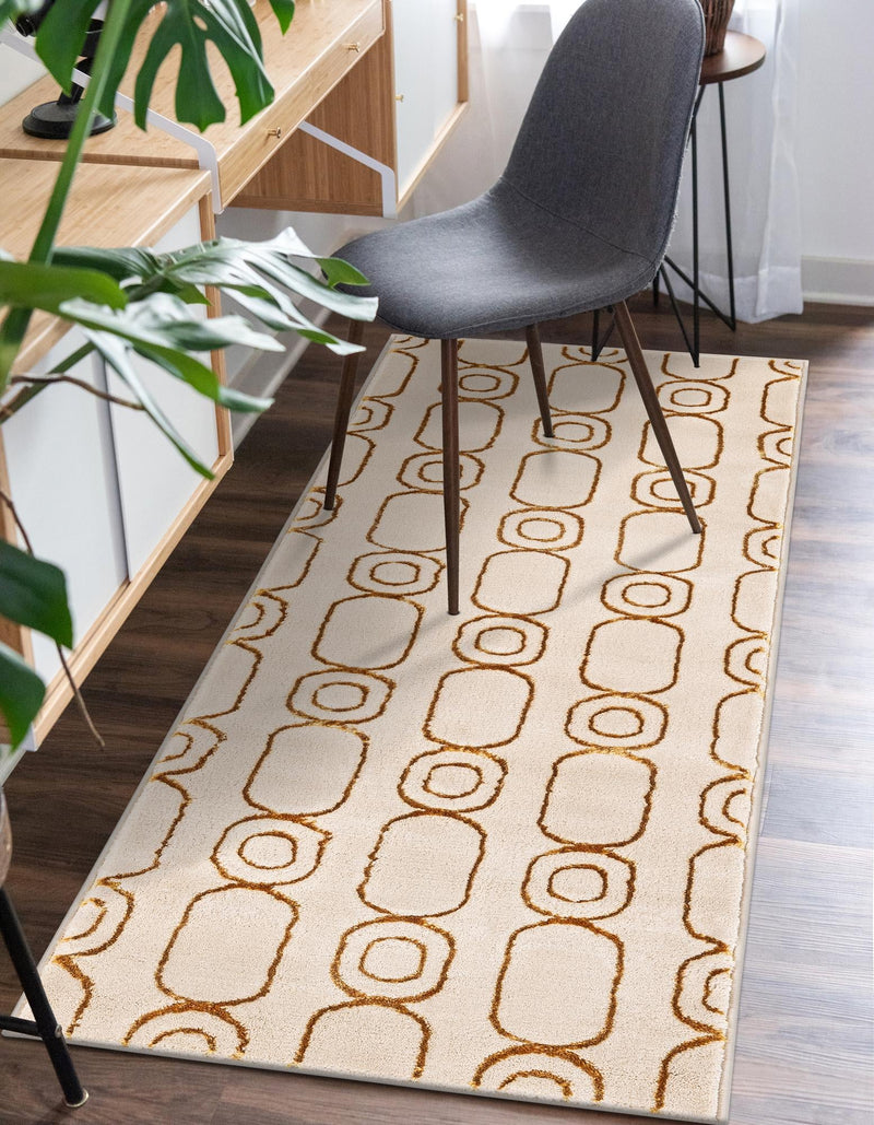 Metropolitan Matrix Collection Area Rug - Cosmopolis Runner White and Gold lifestyle 106