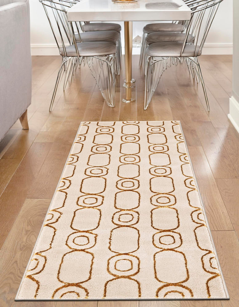 Metropolitan Matrix Collection Area Rug - Cosmopolis Runner White and Gold lifestyle 138