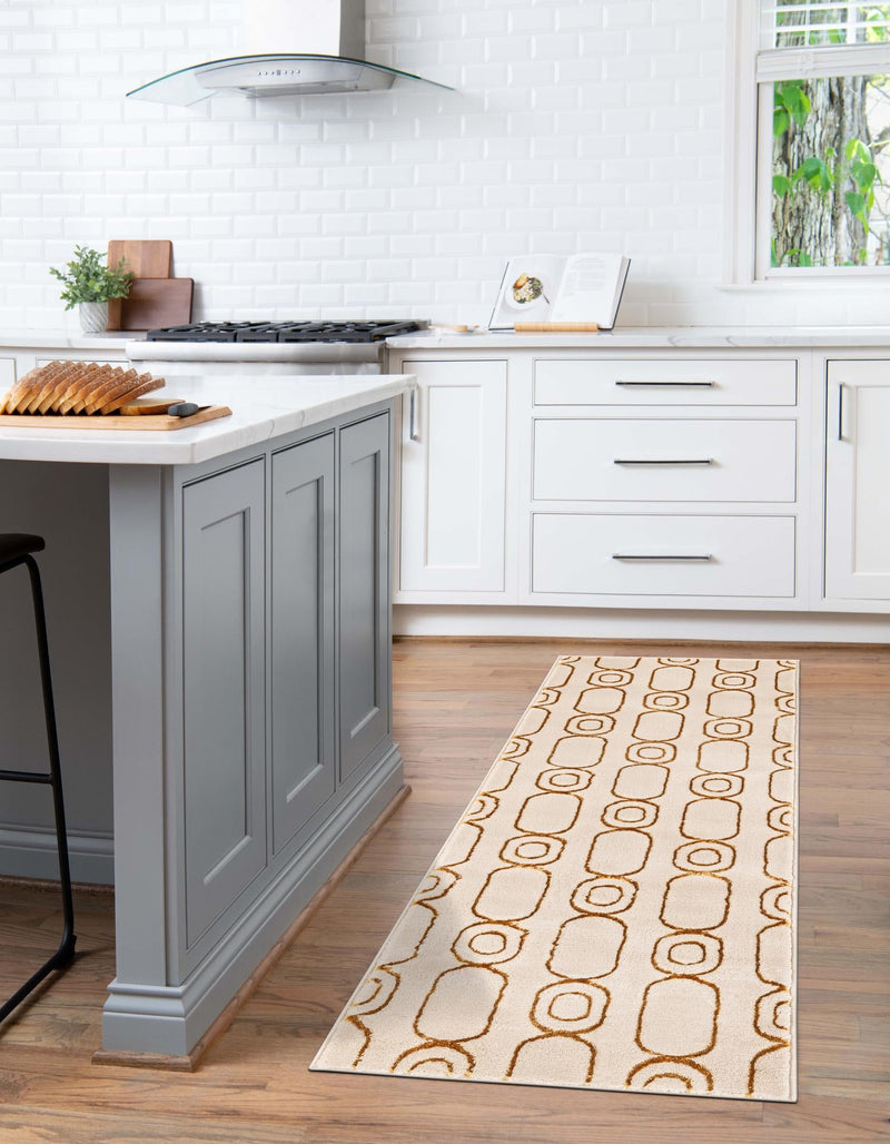 Metropolitan Matrix Collection Area Rug - Cosmopolis Runner White and Gold lifestyle 146