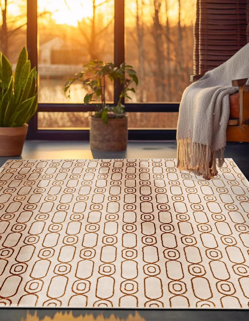 Metropolitan Matrix Collection Area Rug - Cosmopolis Square White and Gold lifestyle 84