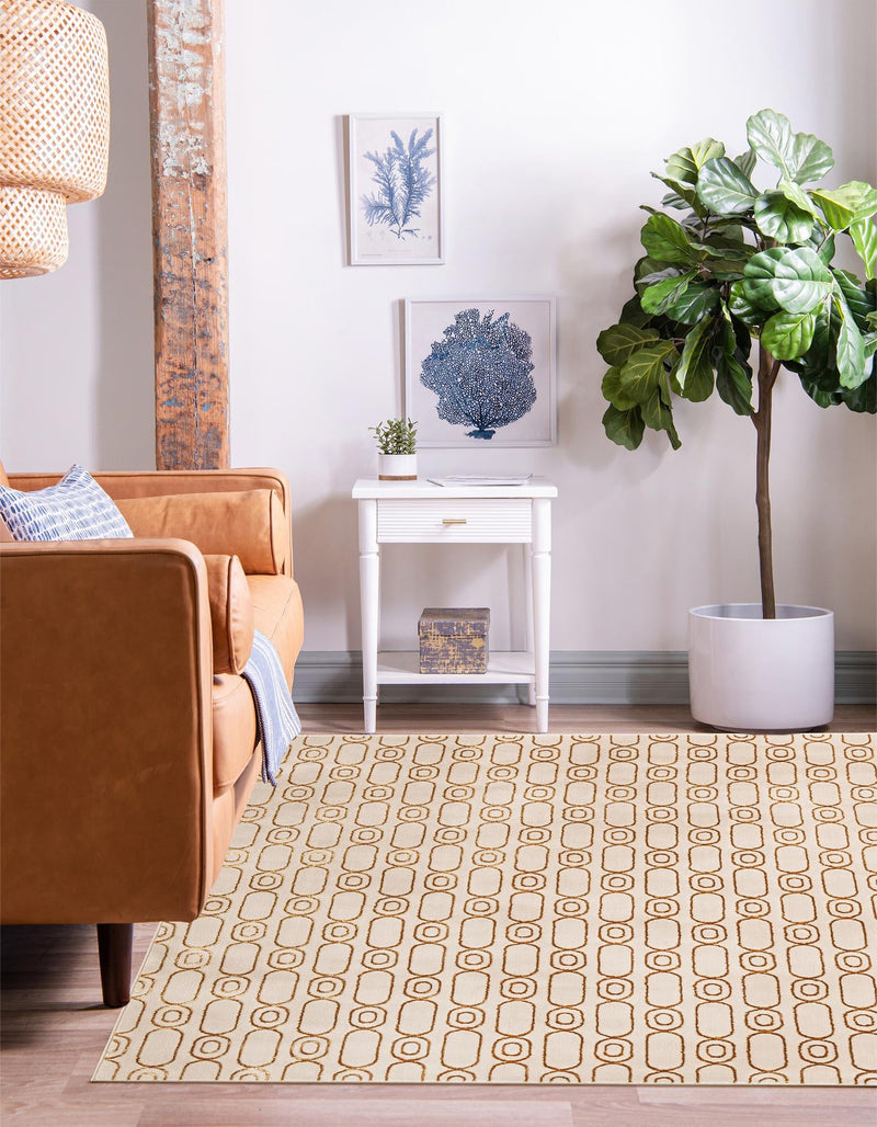 Metropolitan Matrix Collection Area Rug - Cosmopolis Square White and Gold lifestyle 91