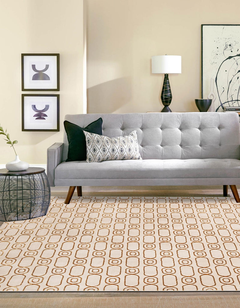 Metropolitan Matrix Collection Area Rug - Cosmopolis Square White and Gold lifestyle 98