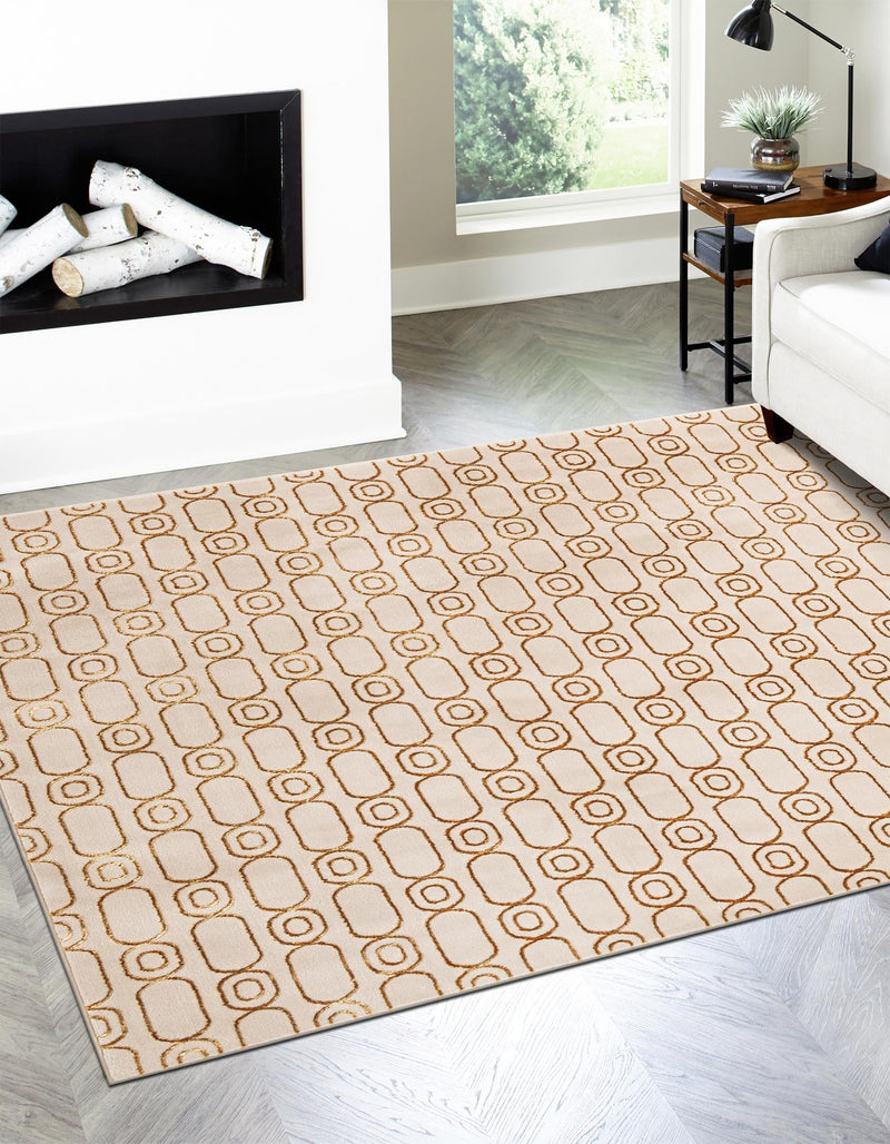 Metropolitan Matrix Collection Area Rug - Cosmopolis Square White and Gold lifestyle 105