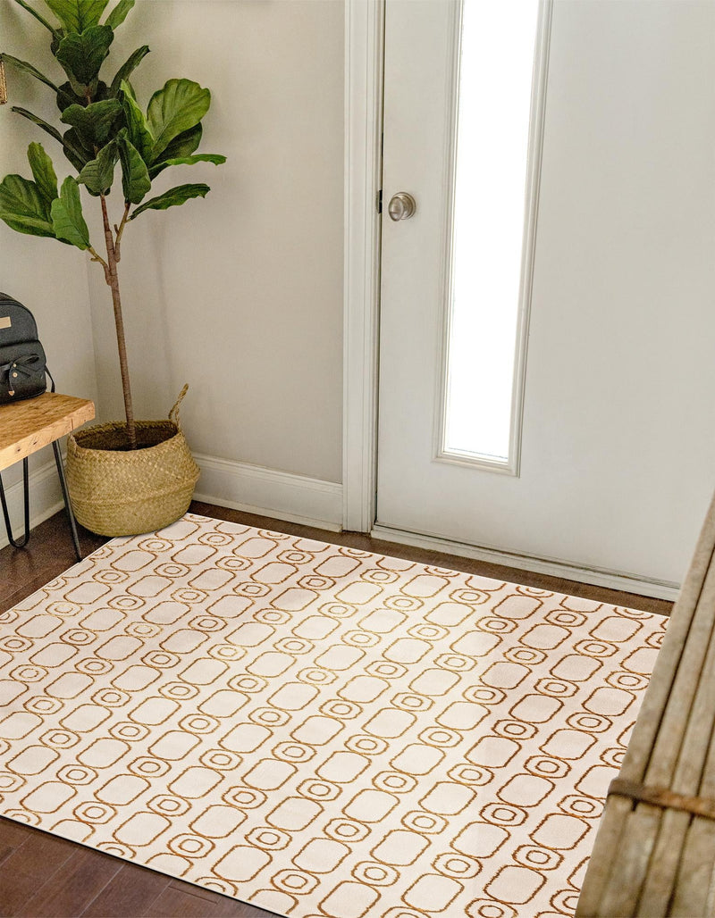 Metropolitan Matrix Collection Area Rug - Cosmopolis Square White and Gold lifestyle 119