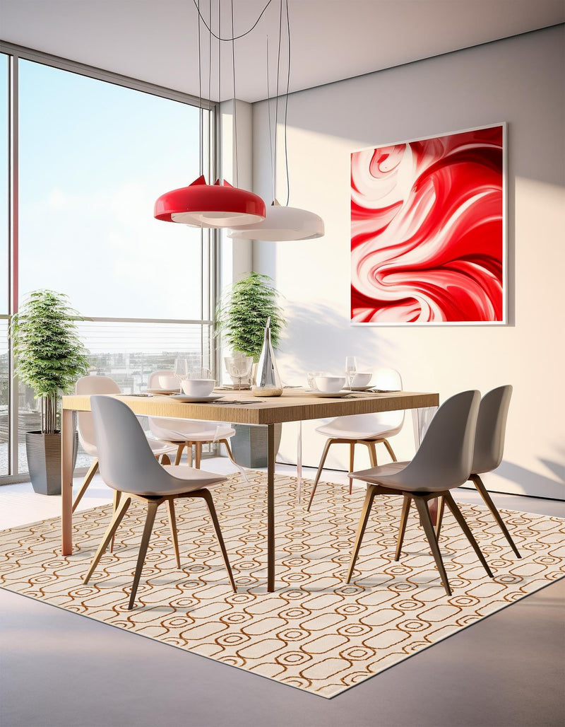 Metropolitan Matrix Collection Area Rug - Cosmopolis Square White and Gold lifestyle 147