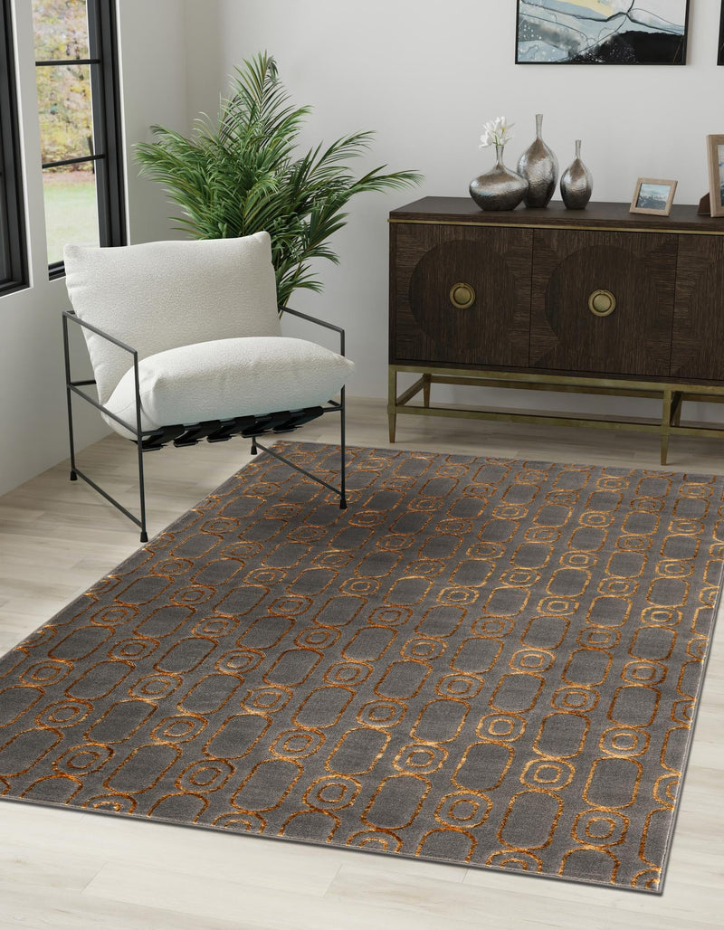 Metropolitan Matrix Collection Area Rug - Cosmopolis (Black and Silver) Rectangle Gray and Gold lifestyle 9